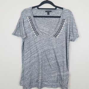 J Crew Beaded Gray Round Neck Assyrian Top